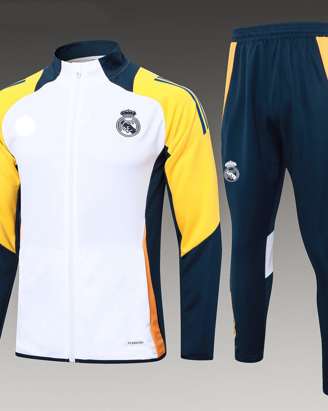 2024-25 Real Madrid White-Yellow Training Suit Kit Long zipper S-2XL
