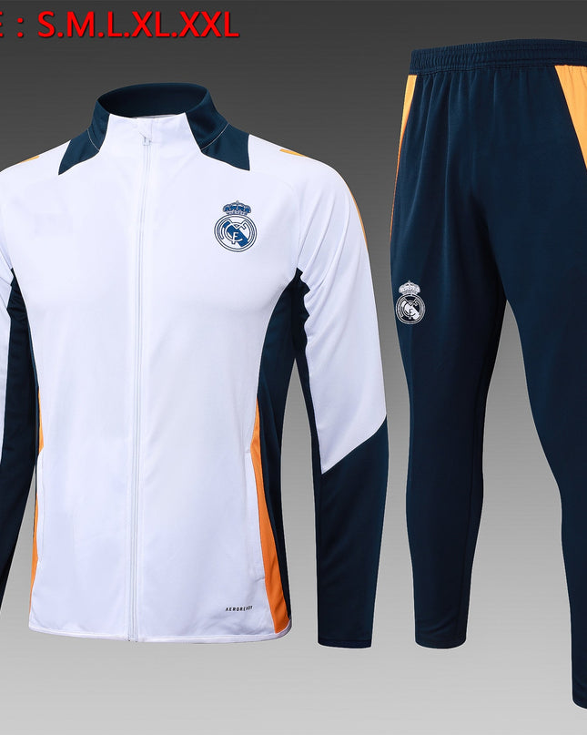 2024-25 Real Madrid White Training Suit Kit Long zipper S-2XL